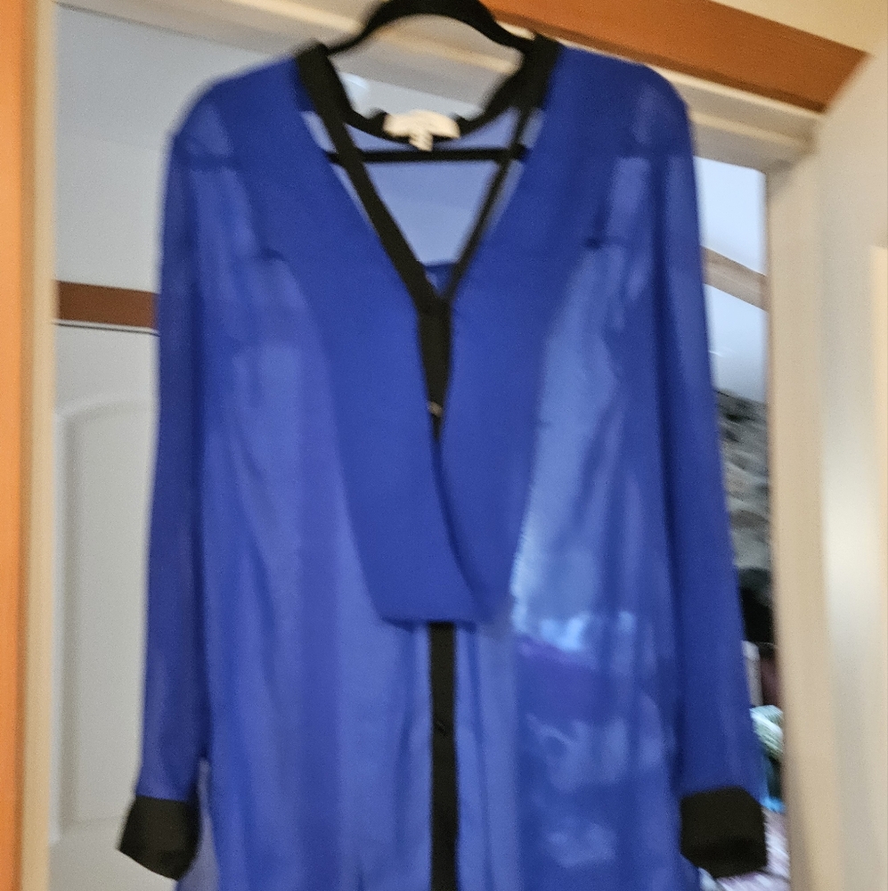 Robert Rodriguez Royal Blue Sheer Cardigan with Black Accents